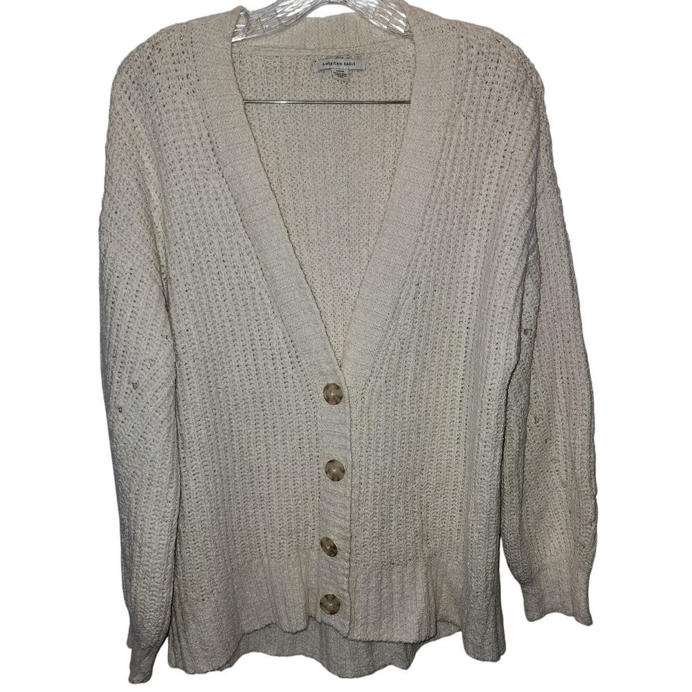 American Eagle Off White Button Down Knit Sweater Oversized Cardigan Size S